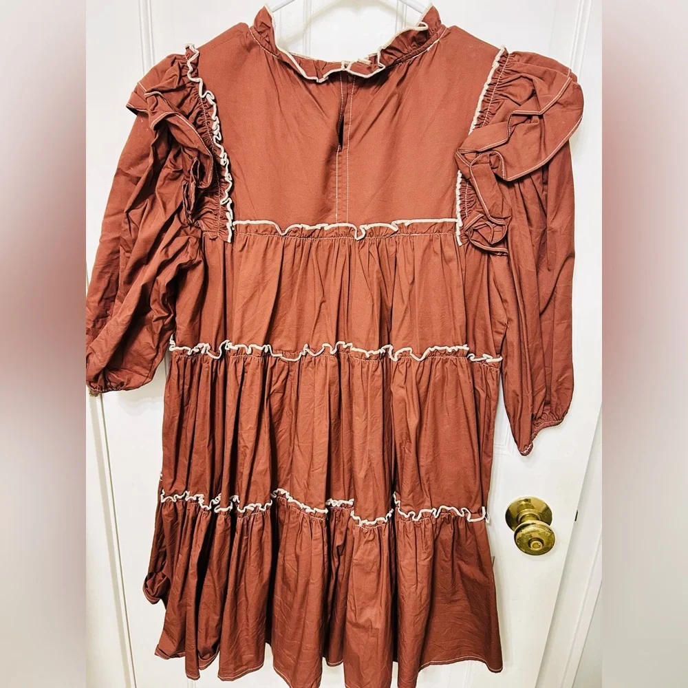 Rust Ruffle Midi Dress - Picture 2 of 3